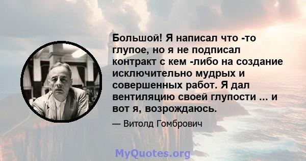 Большой! Я написал что -то глупое, но я не подписал контракт с кем -либо на создание исключительно мудрых и совершенных работ. Я дал вентиляцию своей глупости ... и вот я, возрождаюсь.