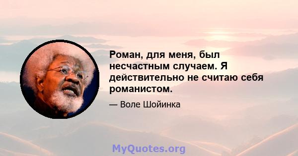 Роман, для меня, был несчастным случаем. Я действительно не считаю себя романистом.