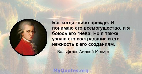 Бог когда -либо прежде. Я понимаю его всемогущество, и я боюсь его гнева; Но я также узнаю его сострадание и его нежность к его созданиям.