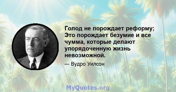 Голод не порождает реформу; Это порождает безумие и все чумма, которые делают упорядоченную жизнь невозможной.