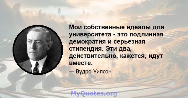 Мои собственные идеалы для университета - это подлинная демократия и серьезная стипендия. Эти два, действительно, кажется, идут вместе.