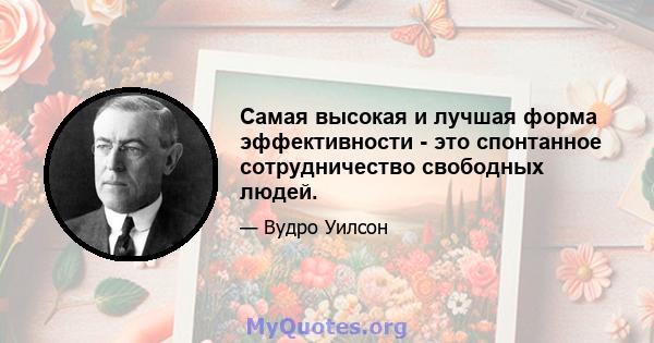 Самая высокая и лучшая форма эффективности - это спонтанное сотрудничество свободных людей.