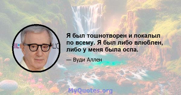 Я был тошнотворен и покалыл по всему. Я был либо влюблен, либо у меня была оспа.