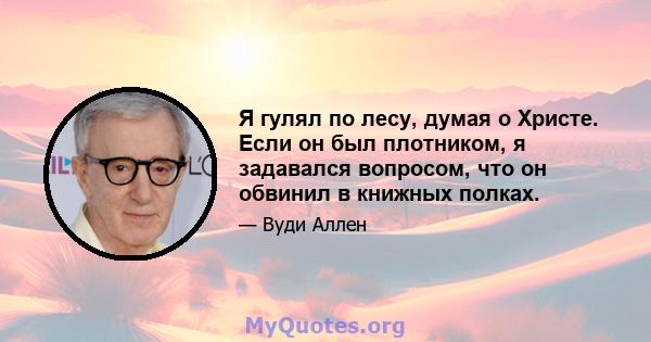 Я гулял по лесу, думая о Христе. Если он был плотником, я задавался вопросом, что он обвинил в книжных полках.