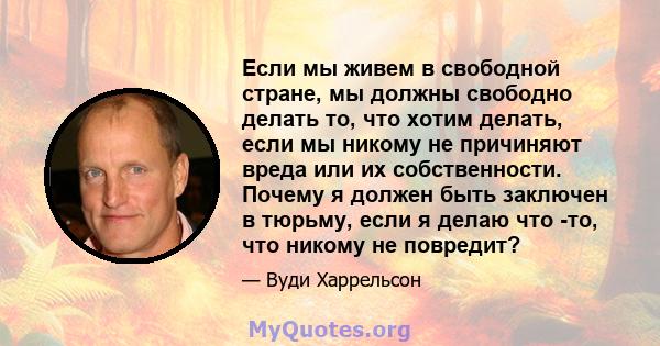 Если мы живем в свободной стране, мы должны свободно делать то, что хотим делать, если мы никому не причиняют вреда или их собственности. Почему я должен быть заключен в тюрьму, если я делаю что -то, что никому не