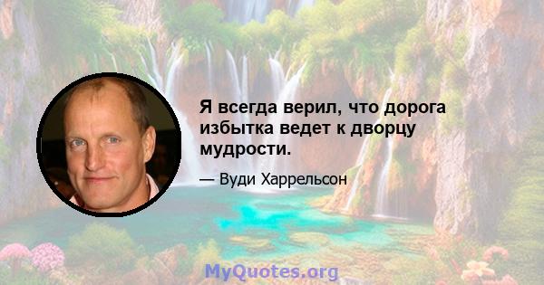 Я всегда верил, что дорога избытка ведет к дворцу мудрости.