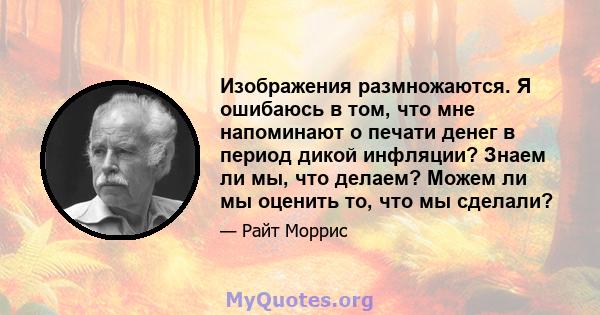 Изображения размножаются. Я ошибаюсь в том, что мне напоминают о печати денег в период дикой инфляции? Знаем ли мы, что делаем? Можем ли мы оценить то, что мы сделали?