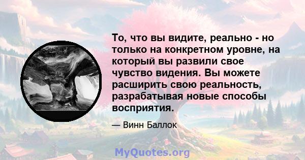 То, что вы видите, реально - но только на конкретном уровне, на который вы развили свое чувство видения. Вы можете расширить свою реальность, разрабатывая новые способы восприятия.