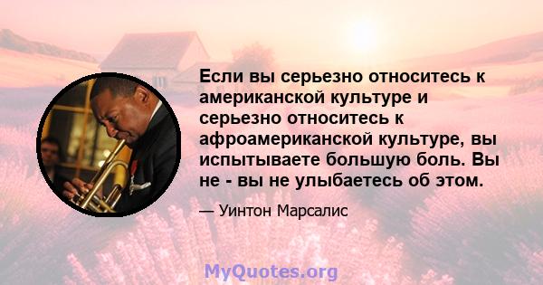 Если вы серьезно относитесь к американской культуре и серьезно относитесь к афроамериканской культуре, вы испытываете большую боль. Вы не - вы не улыбаетесь об этом.