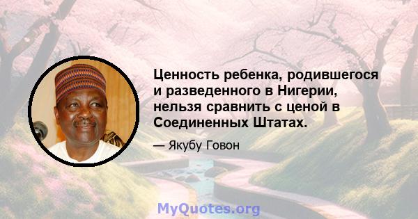 Ценность ребенка, родившегося и разведенного в Нигерии, нельзя сравнить с ценой в Соединенных Штатах.