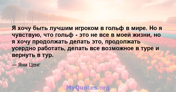 Я хочу быть лучшим игроком в гольф в мире. Но я чувствую, что гольф - это не все в моей жизни, но я хочу продолжать делать это, продолжать усердно работать, делать все возможное в туре и вернуть в тур.