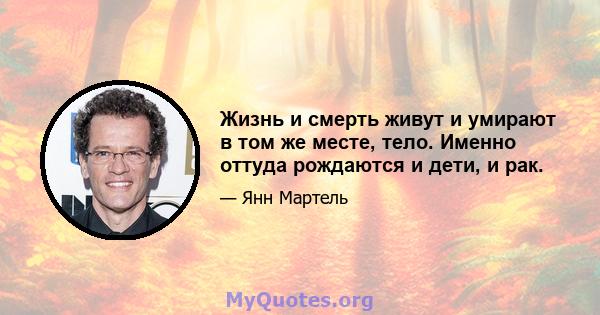 Жизнь и смерть живут и умирают в том же месте, тело. Именно оттуда рождаются и дети, и рак.