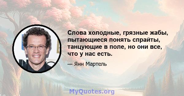 Слова холодные, грязные жабы, пытающиеся понять спрайты, танцующие в поле, но они все, что у нас есть.