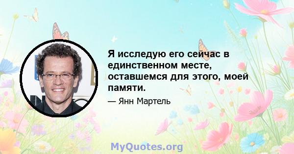 Я исследую его сейчас в единственном месте, оставшемся для этого, моей памяти.