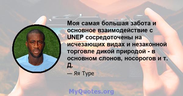 Моя самая большая забота и основное взаимодействие с UNEP сосредоточены на исчезающих видах и незаконной торговле дикой природой - в основном слонов, носорогов и т. Д.