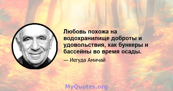 Любовь похожа на водохранилище доброты и удовольствия, как бункеры и бассейны во время осады.