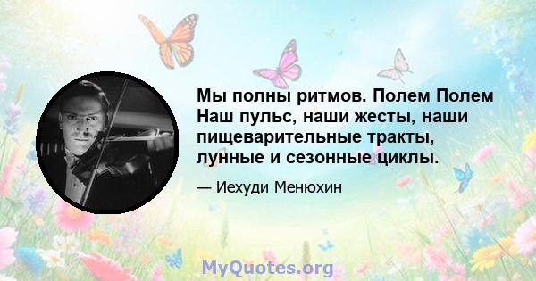 Мы полны ритмов. Полем Полем Наш пульс, наши жесты, наши пищеварительные тракты, лунные и сезонные циклы.