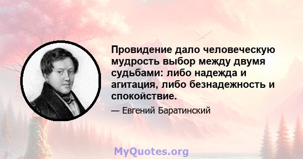 Провидение дало человеческую мудрость выбор между двумя судьбами: либо надежда и агитация, либо безнадежность и спокойствие.