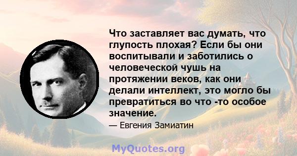 Что заставляет вас думать, что глупость плохая? Если бы они воспитывали и заботились о человеческой чушь на протяжении веков, как они делали интеллект, это могло бы превратиться во что -то особое значение.