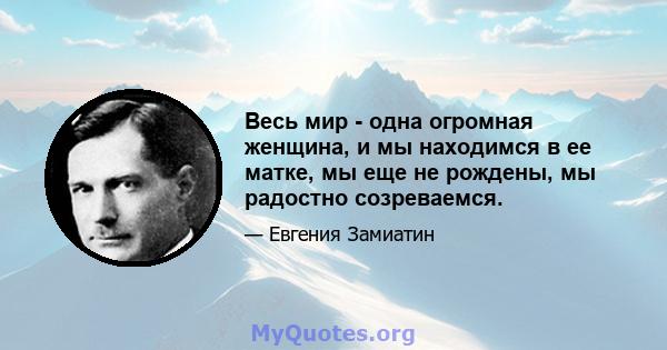 Весь мир - одна огромная женщина, и мы находимся в ее матке, мы еще не рождены, мы радостно созреваемся.