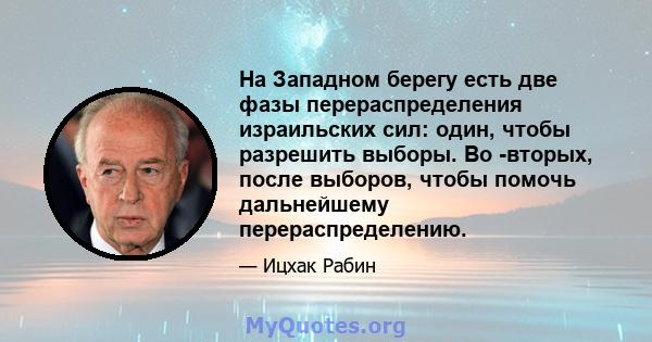 На Западном берегу есть две фазы перераспределения израильских сил: один, чтобы разрешить выборы. Во -вторых, после выборов, чтобы помочь дальнейшему перераспределению.