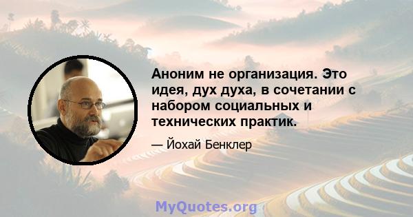 Аноним не организация. Это идея, дух духа, в сочетании с набором социальных и технических практик.