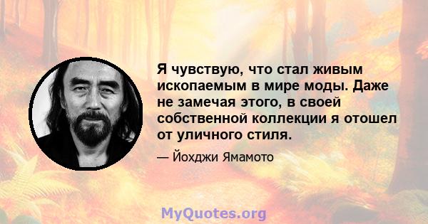 Я чувствую, что стал живым ископаемым в мире моды. Даже не замечая этого, в своей собственной коллекции я отошел от уличного стиля.