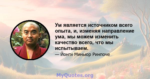 Ум является источником всего опыта, и, изменяя направление ума, мы можем изменить качество всего, что мы испытываем.