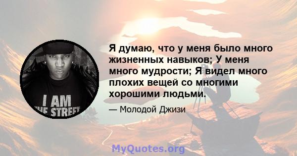 Я думаю, что у меня было много жизненных навыков; У меня много мудрости; Я видел много плохих вещей со многими хорошими людьми.