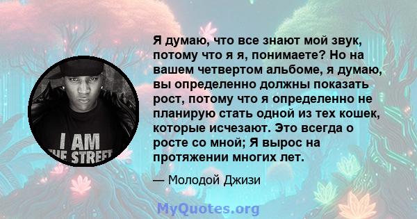 Я думаю, что все знают мой звук, потому что я я, понимаете? Но на вашем четвертом альбоме, я думаю, вы определенно должны показать рост, потому что я определенно не планирую стать одной из тех кошек, которые исчезают.