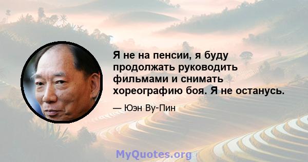 Я не на пенсии, я буду продолжать руководить фильмами и снимать хореографию боя. Я не останусь.