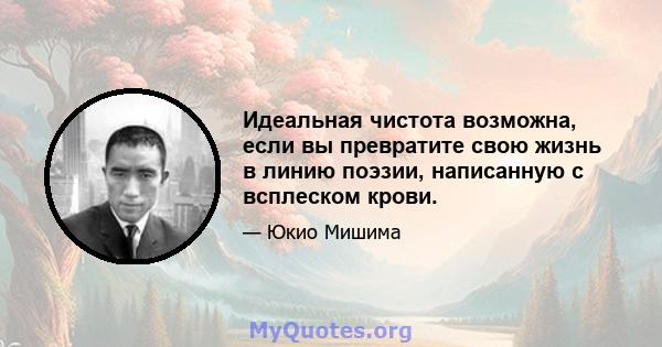 Идеальная чистота возможна, если вы превратите свою жизнь в линию поэзии, написанную с всплеском крови.