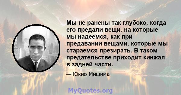 Мы не ранены так глубоко, когда его предали вещи, на которые мы надеемся, как при предавании вещами, которые мы стараемся презирать. В таком предательстве приходит кинжал в задней части.