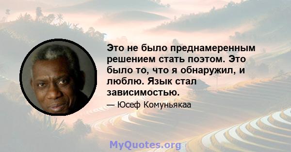 Это не было преднамеренным решением стать поэтом. Это было то, что я обнаружил, и люблю. Язык стал зависимостью.