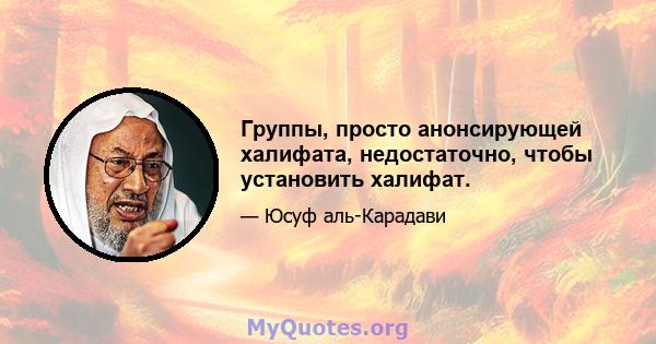 Группы, просто анонсирующей халифата, недостаточно, чтобы установить халифат.