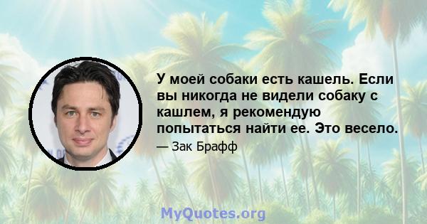 У моей собаки есть кашель. Если вы никогда не видели собаку с кашлем, я рекомендую попытаться найти ее. Это весело.