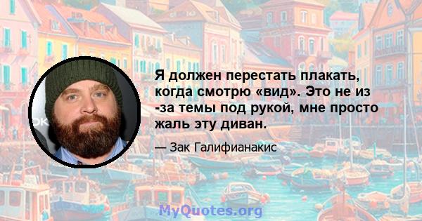 Я должен перестать плакать, когда смотрю «вид». Это не из -за темы под рукой, мне просто жаль эту диван.