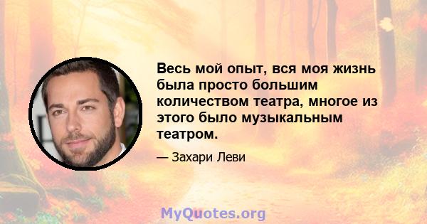 Весь мой опыт, вся моя жизнь была просто большим количеством театра, многое из этого было музыкальным театром.