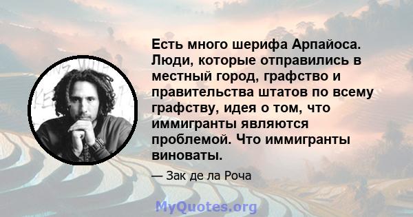 Есть много шерифа Арпайоса. Люди, которые отправились в местный город, графство и правительства штатов по всему графству, идея о том, что иммигранты являются проблемой. Что иммигранты виноваты.