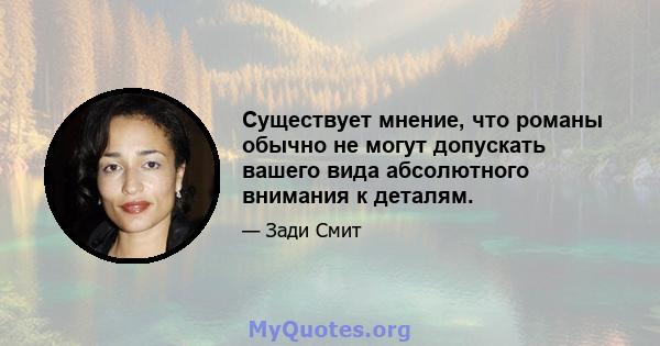 Существует мнение, что романы обычно не могут допускать вашего вида абсолютного внимания к деталям.