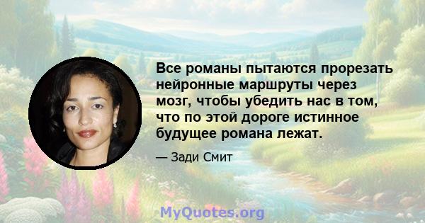 Все романы пытаются прорезать нейронные маршруты через мозг, чтобы убедить нас в том, что по этой дороге истинное будущее романа лежат.