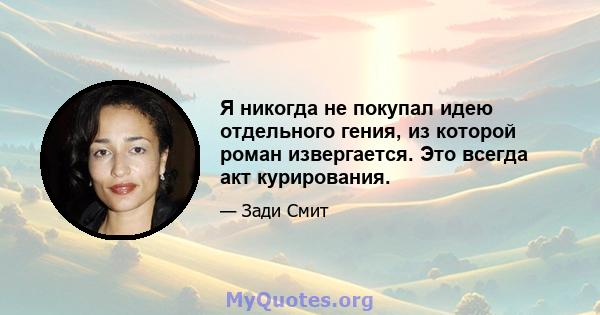 Я никогда не покупал идею отдельного гения, из которой роман извергается. Это всегда акт курирования.