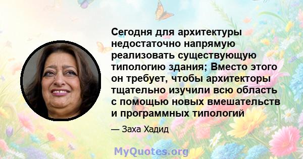 Сегодня для архитектуры недостаточно напрямую реализовать существующую типологию здания; Вместо этого он требует, чтобы архитекторы тщательно изучили всю область с помощью новых вмешательств и программных типологий