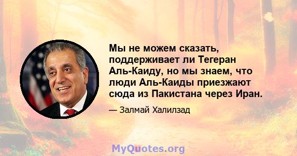 Мы не можем сказать, поддерживает ли Тегеран Аль-Каиду, но мы знаем, что люди Аль-Каиды приезжают сюда из Пакистана через Иран.