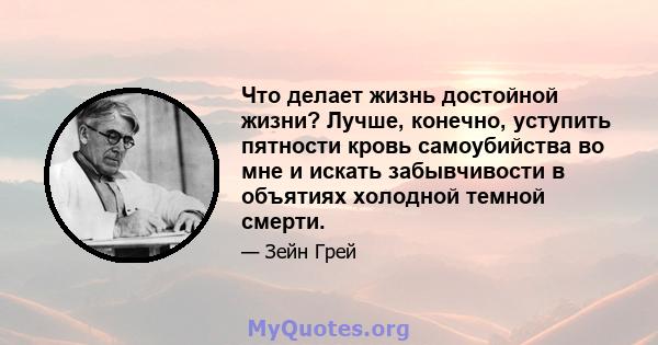 Что делает жизнь достойной жизни? Лучше, конечно, уступить пятности кровь самоубийства во мне и искать забывчивости в объятиях холодной темной смерти.