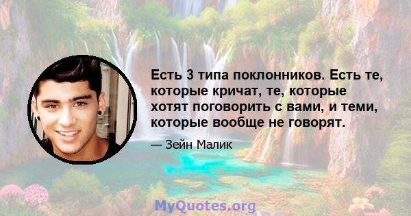 Есть 3 типа поклонников. Есть те, которые кричат, те, которые хотят поговорить с вами, и теми, которые вообще не говорят.