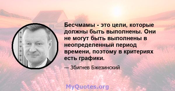 Бесчмамы - это цели, которые должны быть выполнены. Они не могут быть выполнены в неопределенный период времени, поэтому в критериях есть графики.