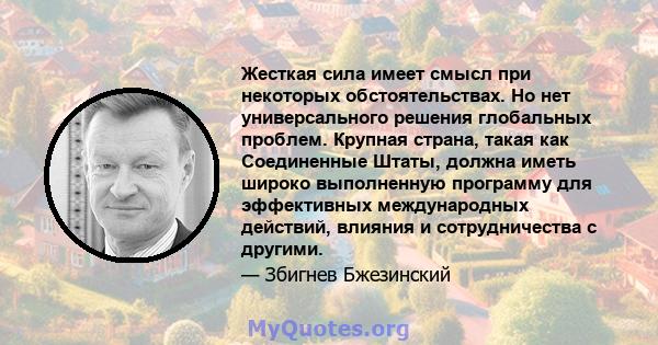 Жесткая сила имеет смысл при некоторых обстоятельствах. Но нет универсального решения глобальных проблем. Крупная страна, такая как Соединенные Штаты, должна иметь широко выполненную программу для эффективных