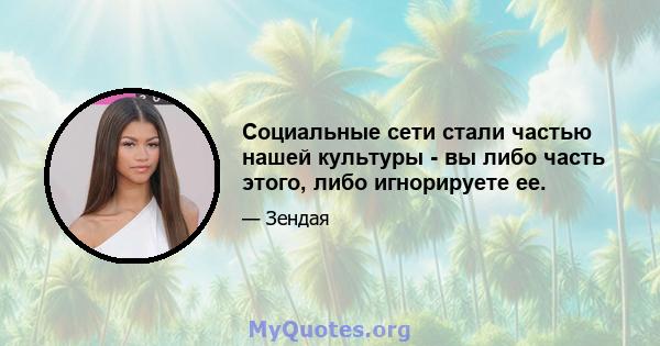 Социальные сети стали частью нашей культуры - вы либо часть этого, либо игнорируете ее.