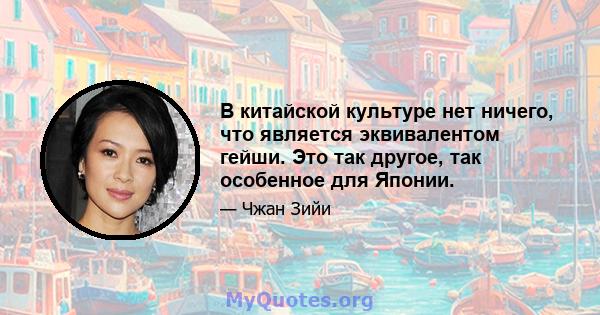 В китайской культуре нет ничего, что является эквивалентом гейши. Это так другое, так особенное для Японии.